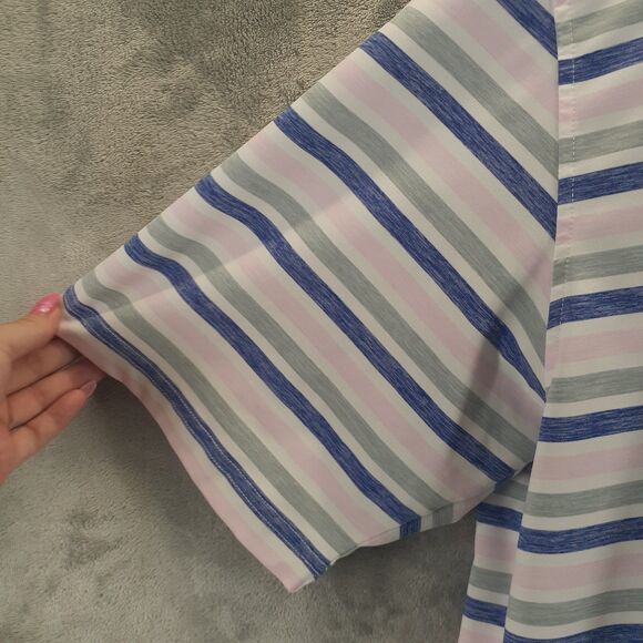 FootJoy FJ Golf Blue Pink Gray Striped Polo Shirt Men's Size 2XL Texas Star Logo - Picture 4 of 8